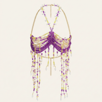 Thumbnail for Ladies Beaded Jewelry Top Hollow Out Top Body Jewelry Exaggerated Pearl Neck Bustier Fashion Bra Women Club Rave