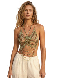 Thumbnail for Ladies Beaded Jewelry Top Hollow Out Top Body Jewelry Exaggerated Pearl Neck Bustier Fashion Bra Women Club Rave