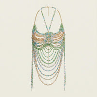 Thumbnail for Ladies Beaded Jewelry Top Hollow Out Top Body Jewelry Exaggerated Pearl Neck Bustier Fashion Bra Women Club Rave