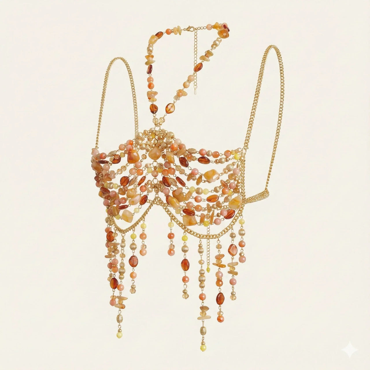 Ladies Beaded Jewelry Top Hollow Out Top Body Jewelry Exaggerated Pearl Neck Bustier Fashion Bra Women Club Rave