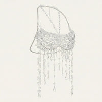 Thumbnail for Ladies Beaded Jewelry Top Hollow Out Top Body Jewelry Exaggerated Pearl Neck Bustier Fashion Bra Women Club Rave