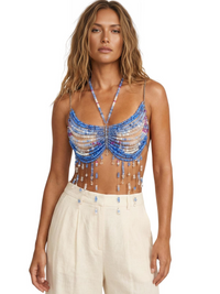 Thumbnail for Ladies Beaded Jewelry Top Hollow Out Top Body Jewelry Exaggerated Pearl Neck Bustier Fashion Bra Women Club Rave