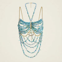 Thumbnail for Ladies Beaded Jewelry Top Hollow Out Top Body Jewelry Exaggerated Pearl Neck Bustier Fashion Bra Women Club Rave