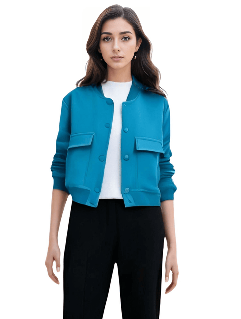 Elevate your wardrobe with the trendy Large Pocket Blue Bomber Jacket for women. Shop Drestiny today to enjoy free shipping and tax covered by us! Save up to 50% off!