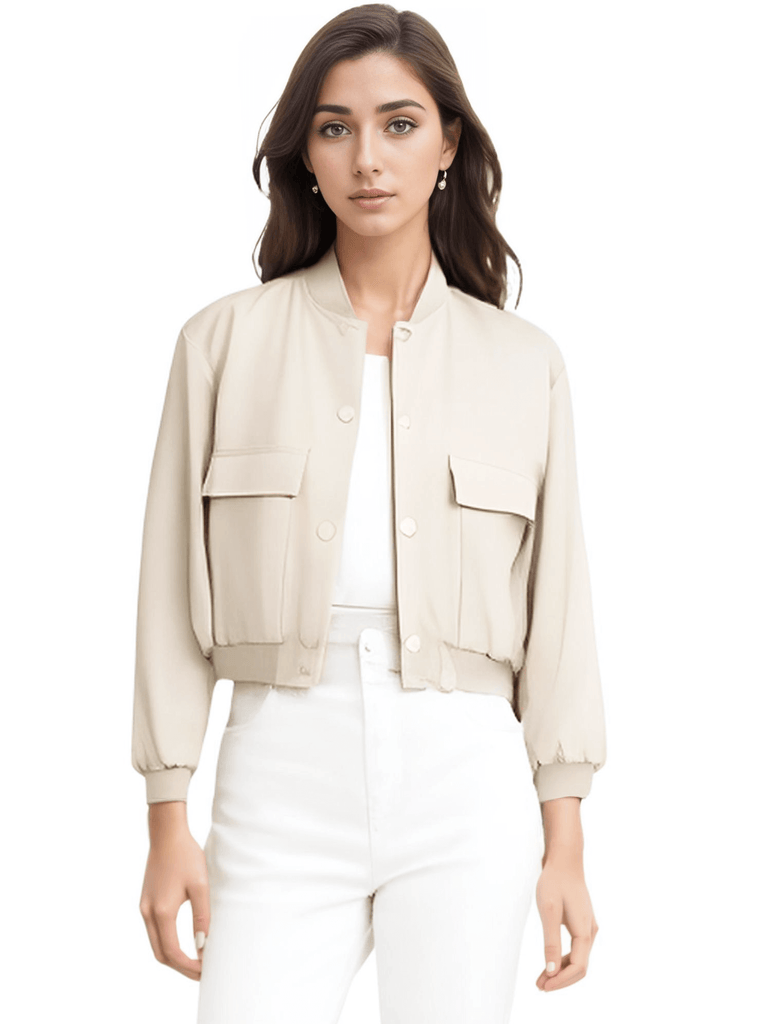 Elevate your wardrobe with the trendy Large Pocket Off White Bomber Jacket for women. Shop Drestiny today to enjoy free shipping and tax covered by us! Save up to 50% off!
