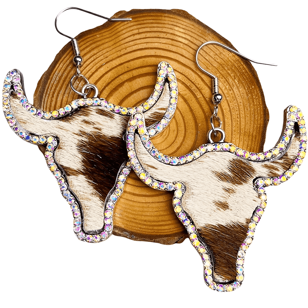 Large Texas Longhorn Leather Earrings For Women