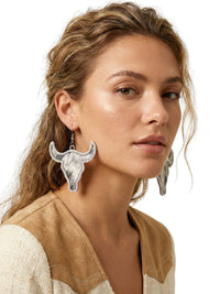 Thumbnail for Large Texas Longhorn Leather Earrings For Women