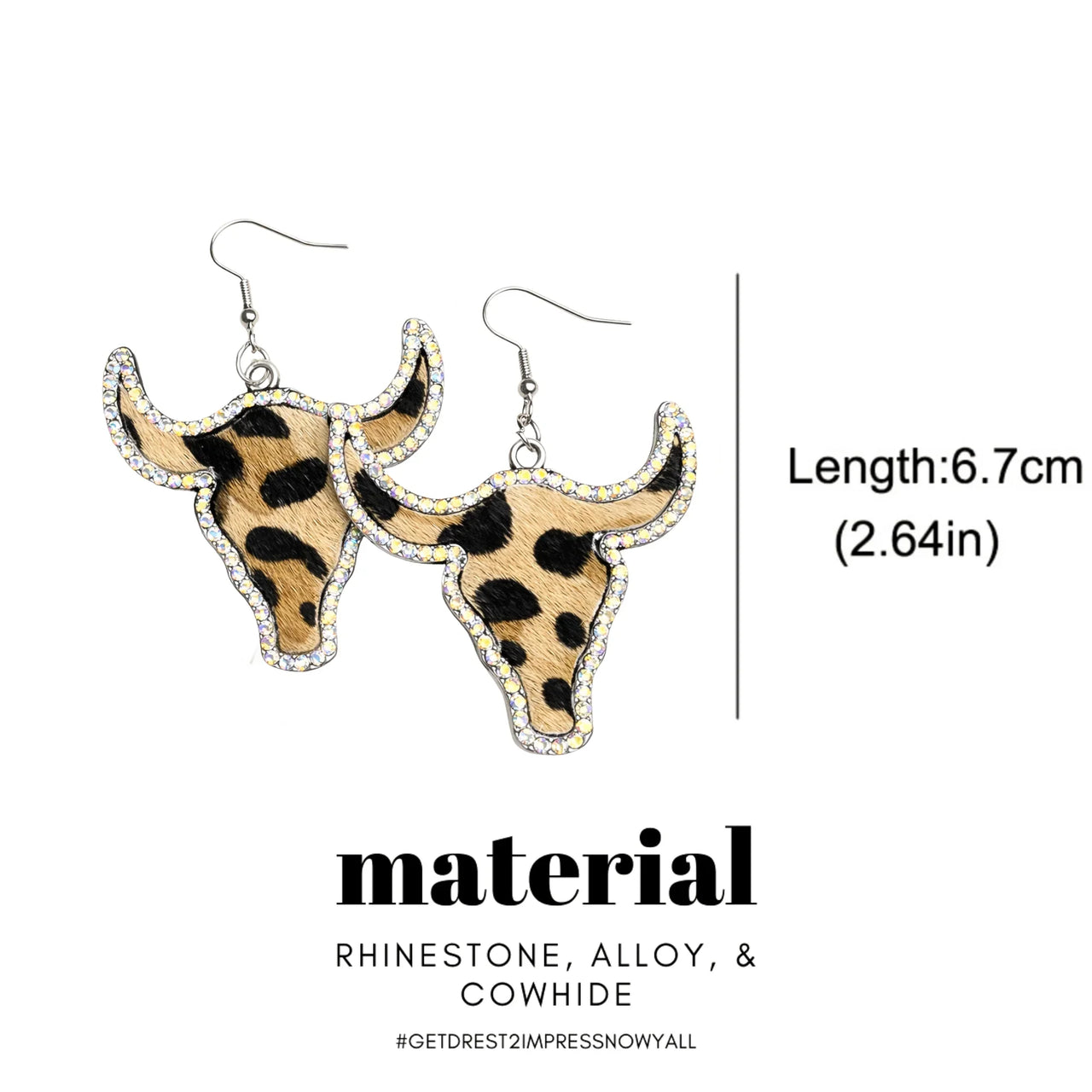 Large Texas Longhorn Leather Earrings For Women -, Earrings , Drestiny , Australia, Beige, Brown, Canada, Charcoal, Earrings, Grey, New Zealand, United Kingdom, United States , Drestiny , www.shopdrestiny.com