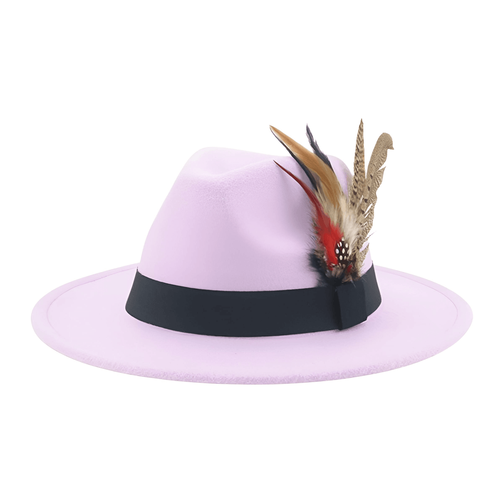 Lavender Fedora With Feather and Band Detailing For Men & Women