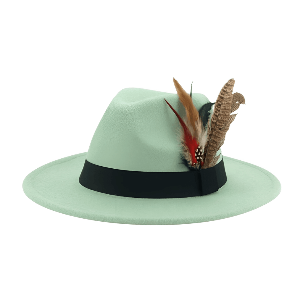 Light Green Fedora With Feather and Band Detailing For Men & Women