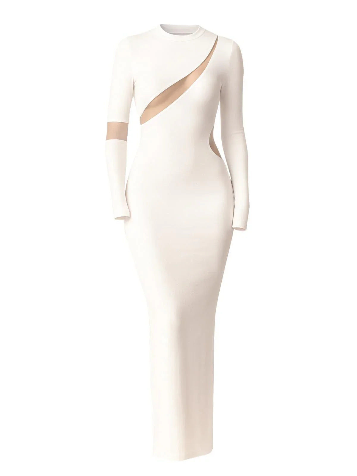 White dress with mesh panels on a white background
