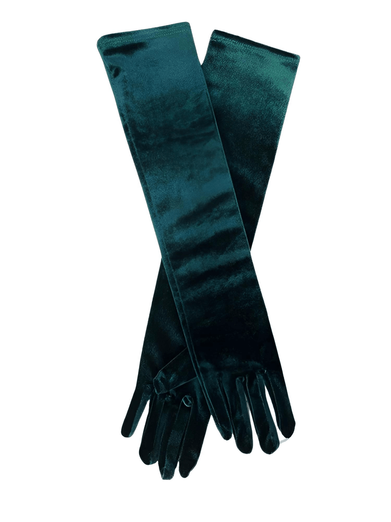 Dark Green Long Velvet Dinner Dress Gloves For Women