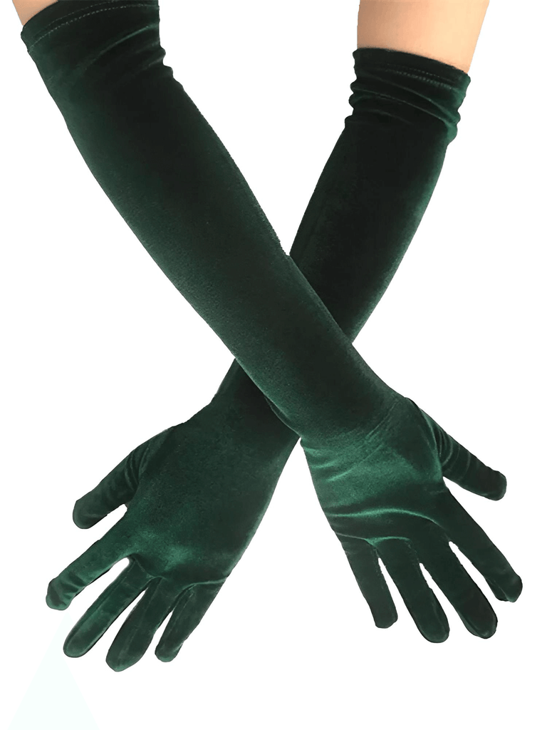 Long Dark Green Velvet Dinner Dress Gloves For Women