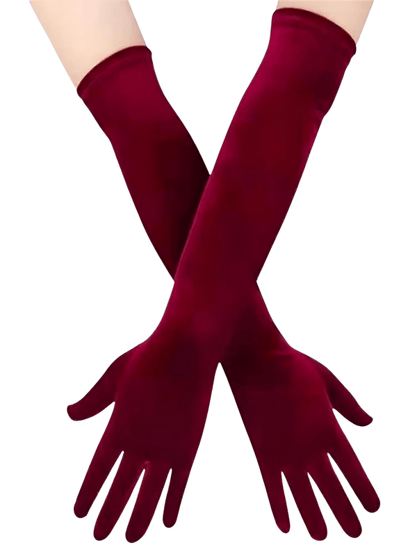 Long Dark Red Velvet Dinner Dress Gloves For Women