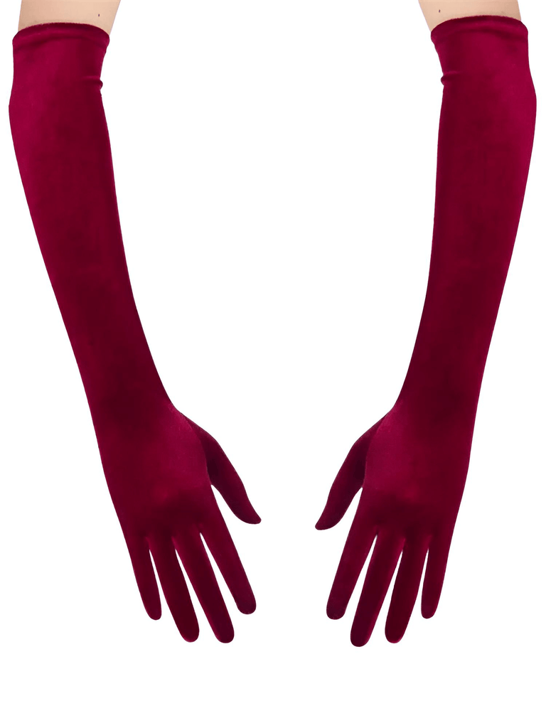 Dark Red Long Velvet Dinner Dress Gloves For Women
