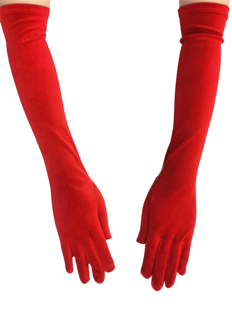Long Red Velvet Dinner Dress Gloves For Women