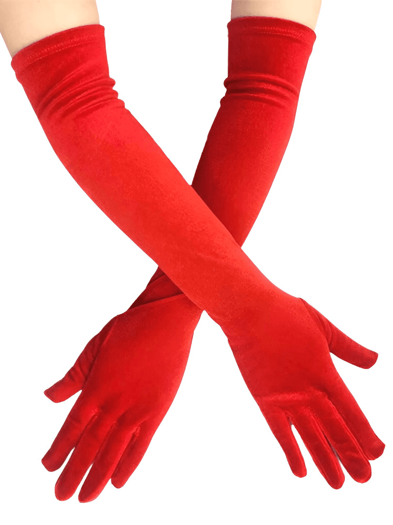 Red Long Velvet Dinner Dress Gloves For Women