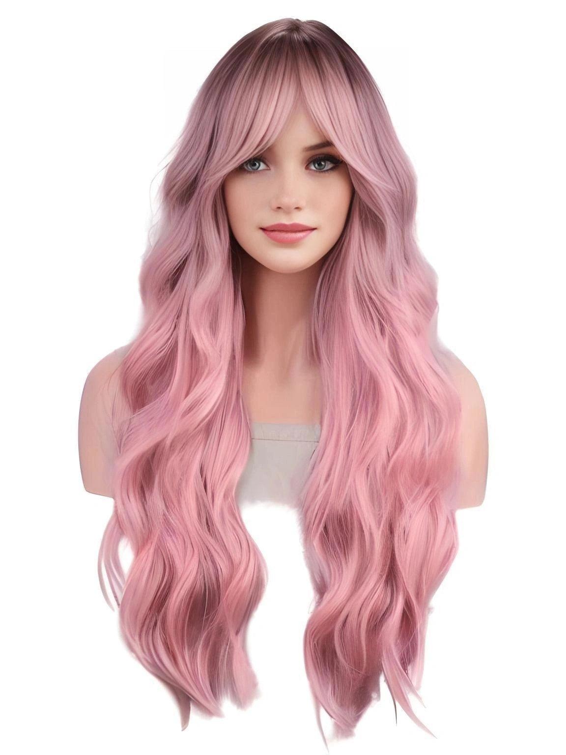 Long Body Wave Ombre Black Pink Wig Heat-Resistant Synthetic Wigs Middle Part Natural Lolita Wigs For Women, Drestiny, Wigs, United States, Canada, Australia, New Zealand, United Kingdom, Pink, Black, 28", shopdrestiny.com