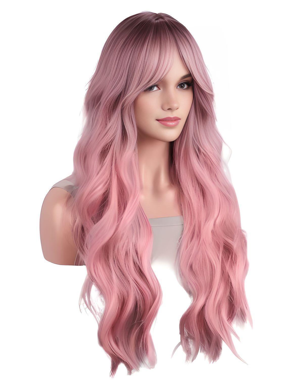 Long Body Wave Ombre Black Pink Wig Heat-Resistant Synthetic Wigs Middle Part Natural Lolita Wigs For Women, Drestiny, Wigs, United States, Canada, Australia, New Zealand, United Kingdom, Pink, Black, 28", shopdrestiny.com