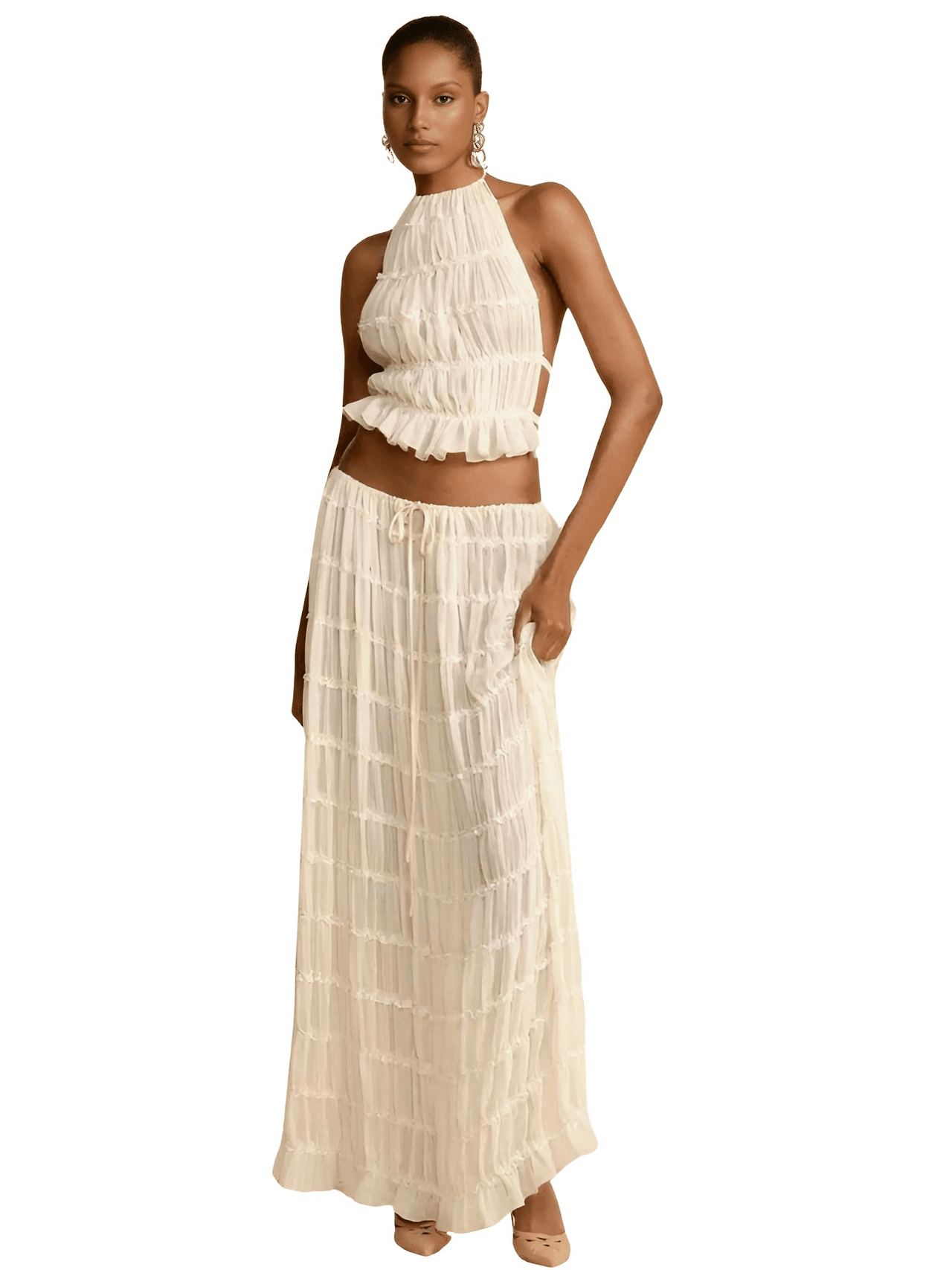 Long Skirt Set Women Backless - Backless Crop Top + Maxi Skirt 2-Piece Set -, Outfit Sets , Drestiny , Australia, Beige, Casual Shirts, Crop Tops, L, M, New Zealand, S, Sets, Skirt Sets, Skirts, Sleeveless, United Kingdom, United States , Drestiny , www.shopdrestiny.com