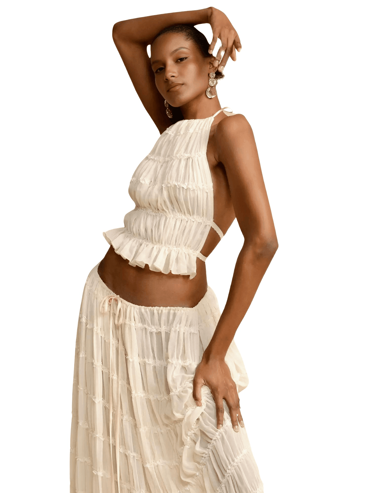 Long Skirt Set Women Backless - Backless Crop Top + Maxi Skirt 2-Piece Set -, Outfit Sets , Drestiny , Australia, Beige, Casual Shirts, Crop Tops, L, M, New Zealand, S, Sets, Skirt Sets, Skirts, Sleeveless, United Kingdom, United States , Drestiny , www.shopdrestiny.com