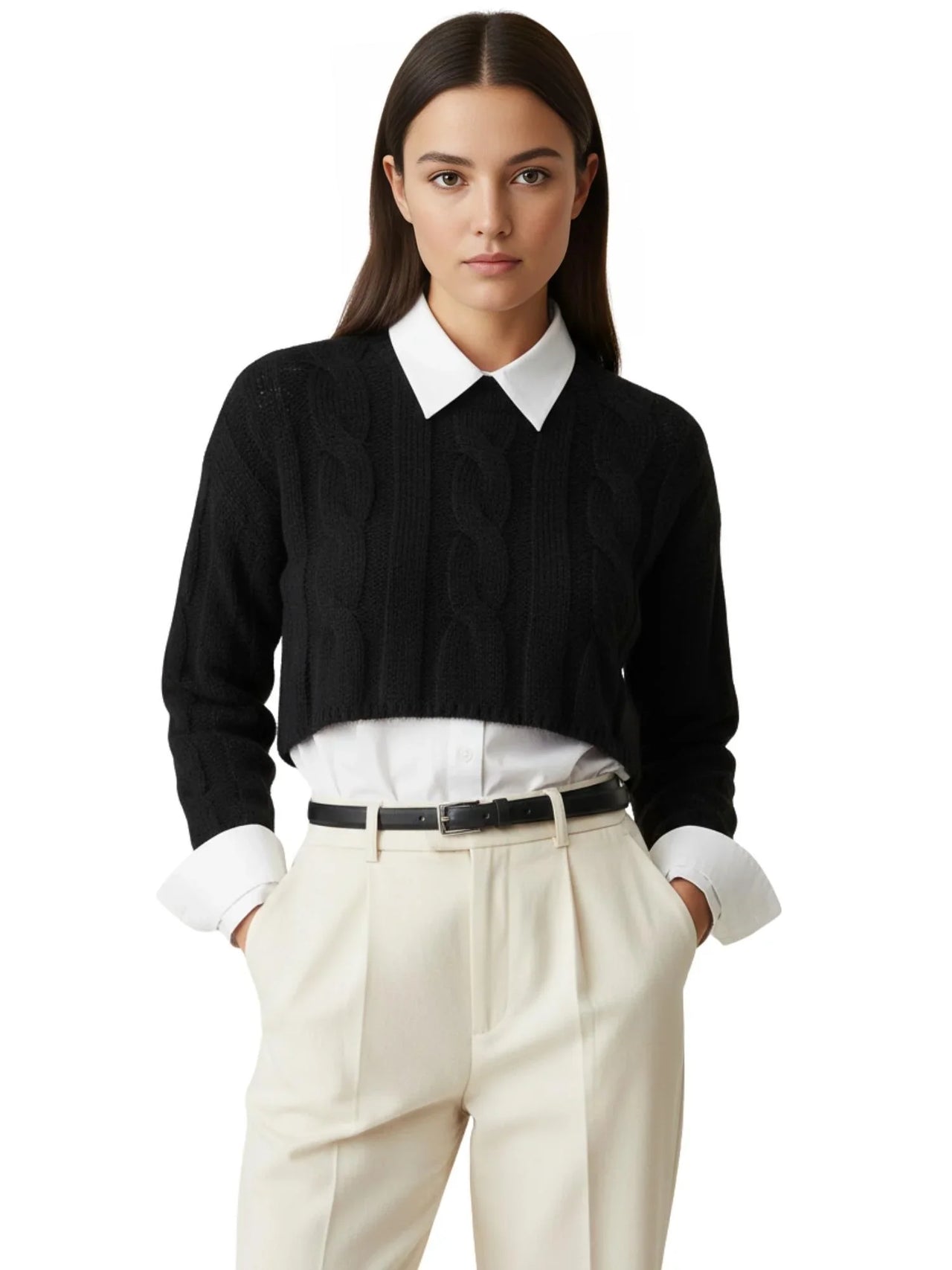 Long Sleeve Top Women's Fashion Cropped Sweater Preppy Pullover Short Sweater