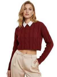 Thumbnail for Long Sleeve Top Women's Fashion Cropped Sweater Preppy Pullover Short Sweater
