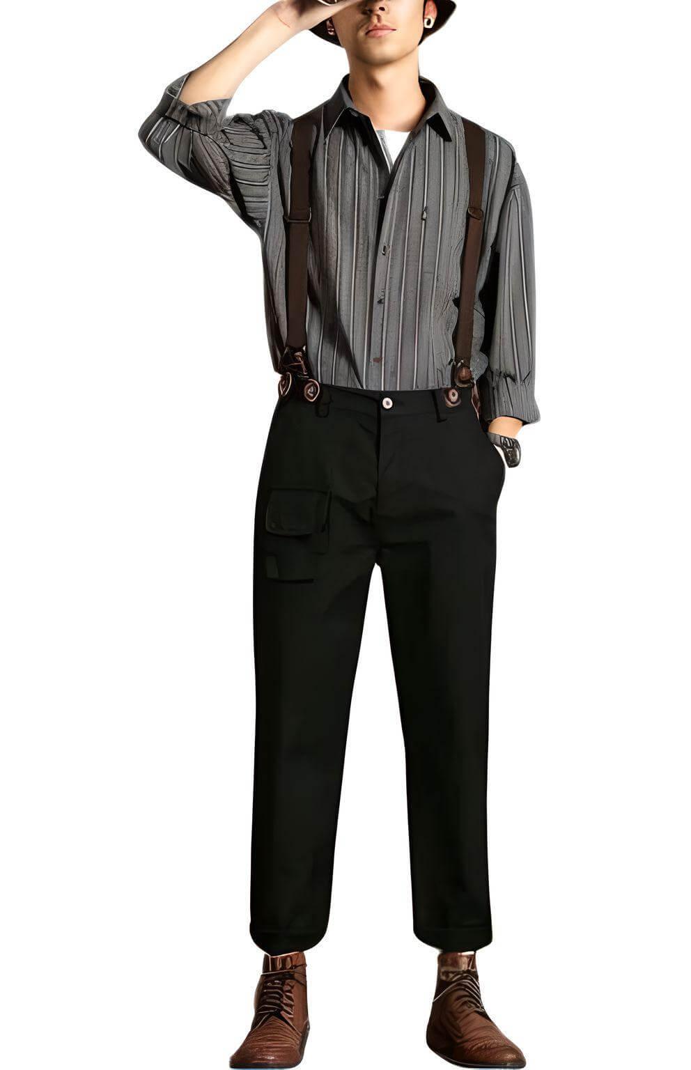 Loose Straight Leg Pants For Men With Suspenders -, Pants , Drestiny , 29, 30, 31, 32, 33, 34, 36, 38, Australia, Black, Canada, Casual Pants, Dress Pants, Khaki, New Zealand, Overalls, United Kingdom, United States , Drestiny , www.shopdrestiny.com