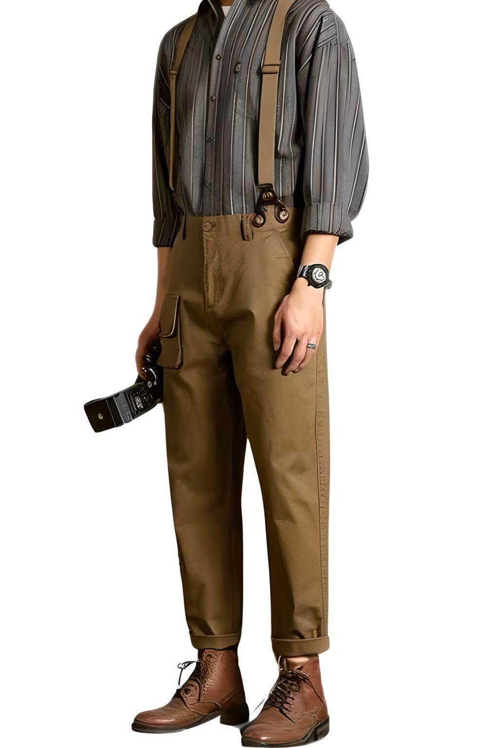 Loose Straight Leg Pants For Men With Suspenders -, Pants , Drestiny , 29, 30, 31, 32, 33, 34, 36, 38, Australia, Black, Canada, Casual Pants, Dress Pants, Khaki, New Zealand, Overalls, United Kingdom, United States , Drestiny , www.shopdrestiny.com
