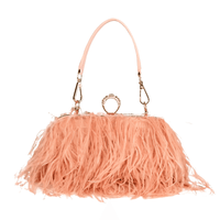 Thumbnail for Ostrich Feather Clutch With Removable Shoulder Strap & Satin Interior -, Clutch , Drestiny , Australia, Canada, Champagne, Clutches, Dark Green, Dark Pink, FR, Gold, Green, Handbags, Pink, Purses, Red, United Kingdom, United States, White , Drestiny , www.shopdrestiny.com