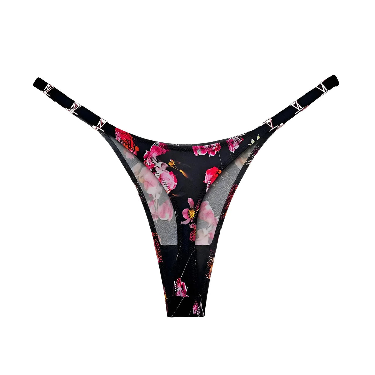 Floral-patterned thong on a white background