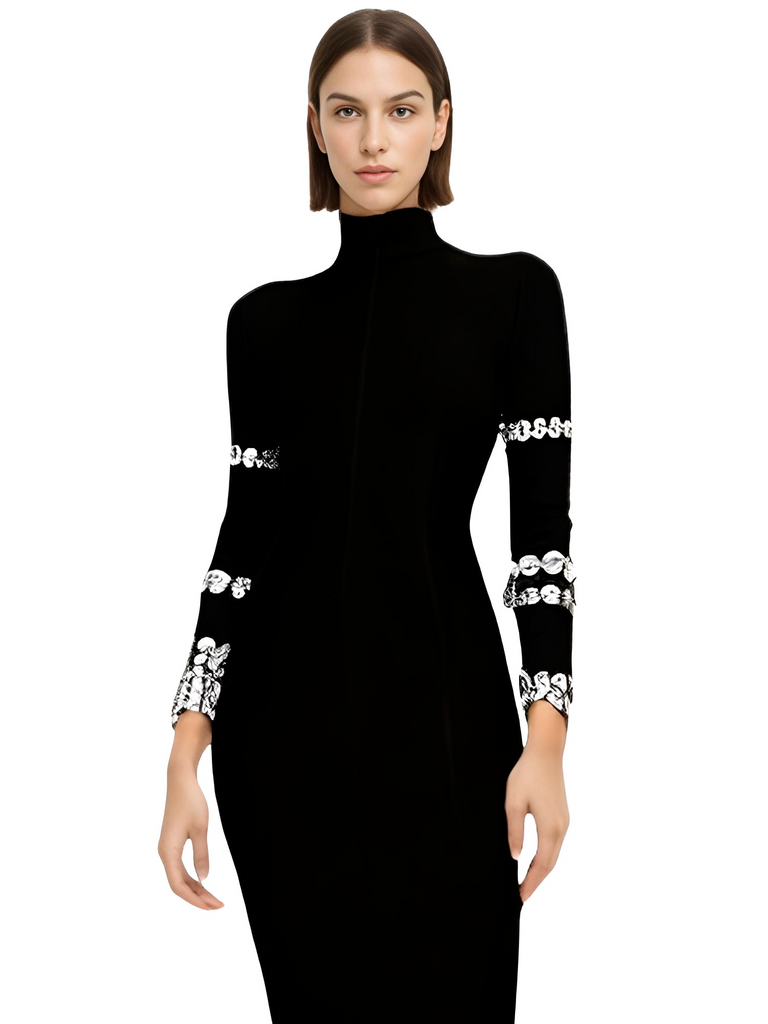Stunning luxury black party dress for women featuring long sleeves and sparkling crystals. Enjoy free shipping and tax covered at Drestiny. Save up to 50%!