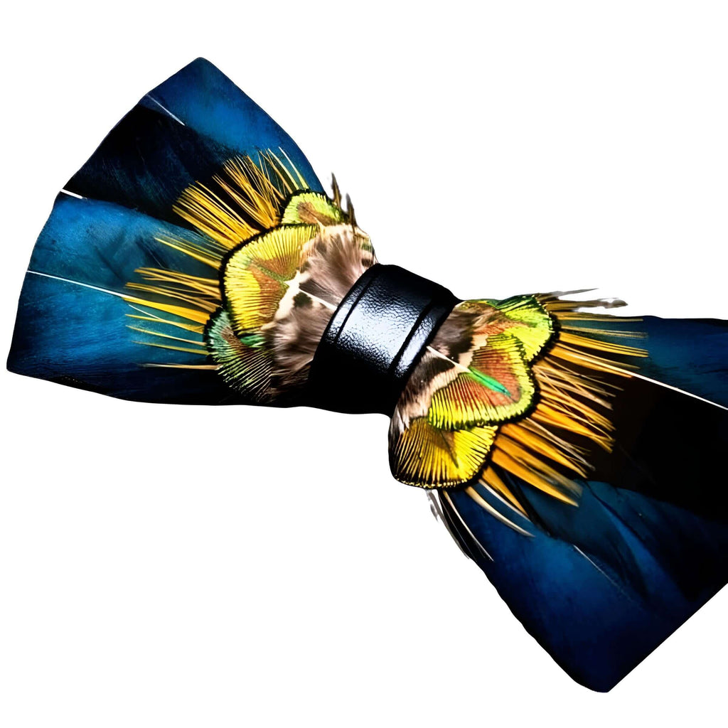 Luxury Yellow and Blue Peacock Feather Bow Ties