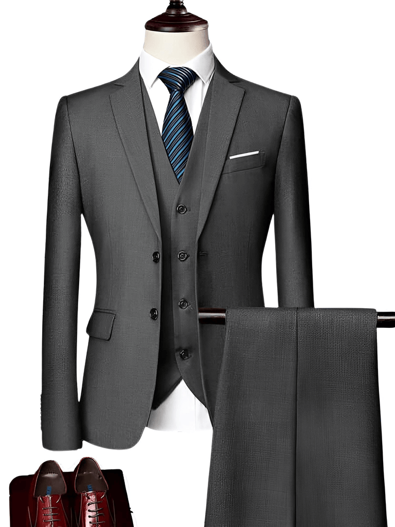 Drestiny-Luxury 3 Piece Single Breasted Grey Suits For Men