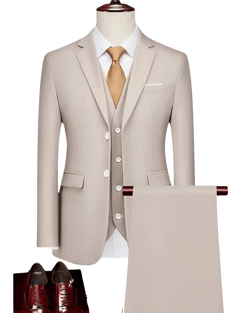 Luxury 3 Piece Single Breasted Khaki Suits For Men