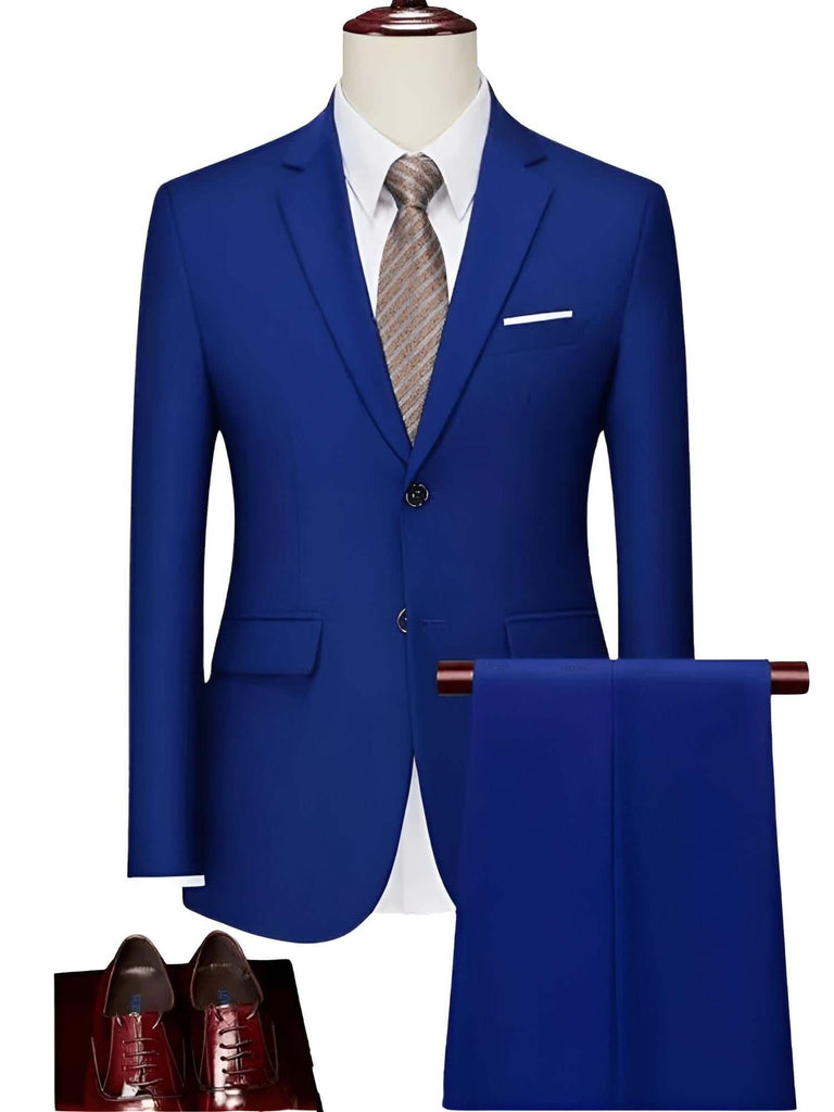 Luxury 2 Piece Single Breasted Blue Suits For Men