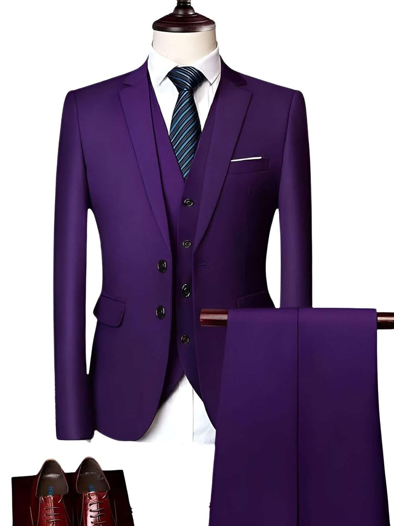 Luxury 3 Piece Single Breasted Purple Suits For Men