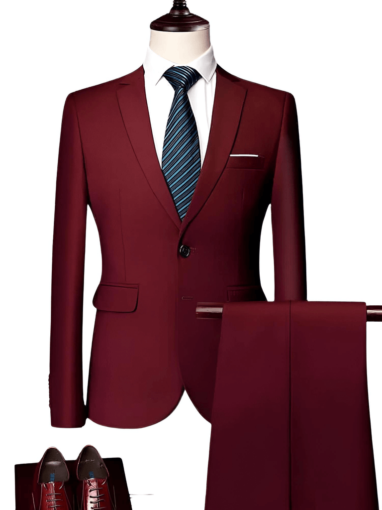 Drestiny-Luxury 2 Piece Single Breasted Dark Red Suits For Men