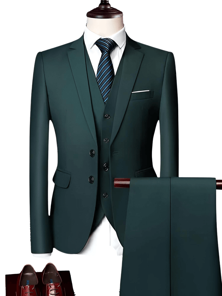Luxury 3 Piece Single Breasted Dark Green Suits For Men