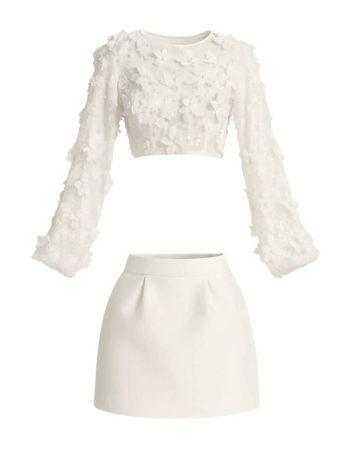 Luxury Custom-Made Two-Piece Set 3D Flower Trumpet Sleeve