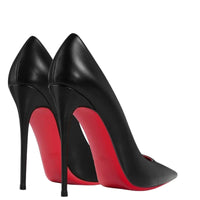 Thumbnail for Luxury black high-heeled shoes with red soles on a white background