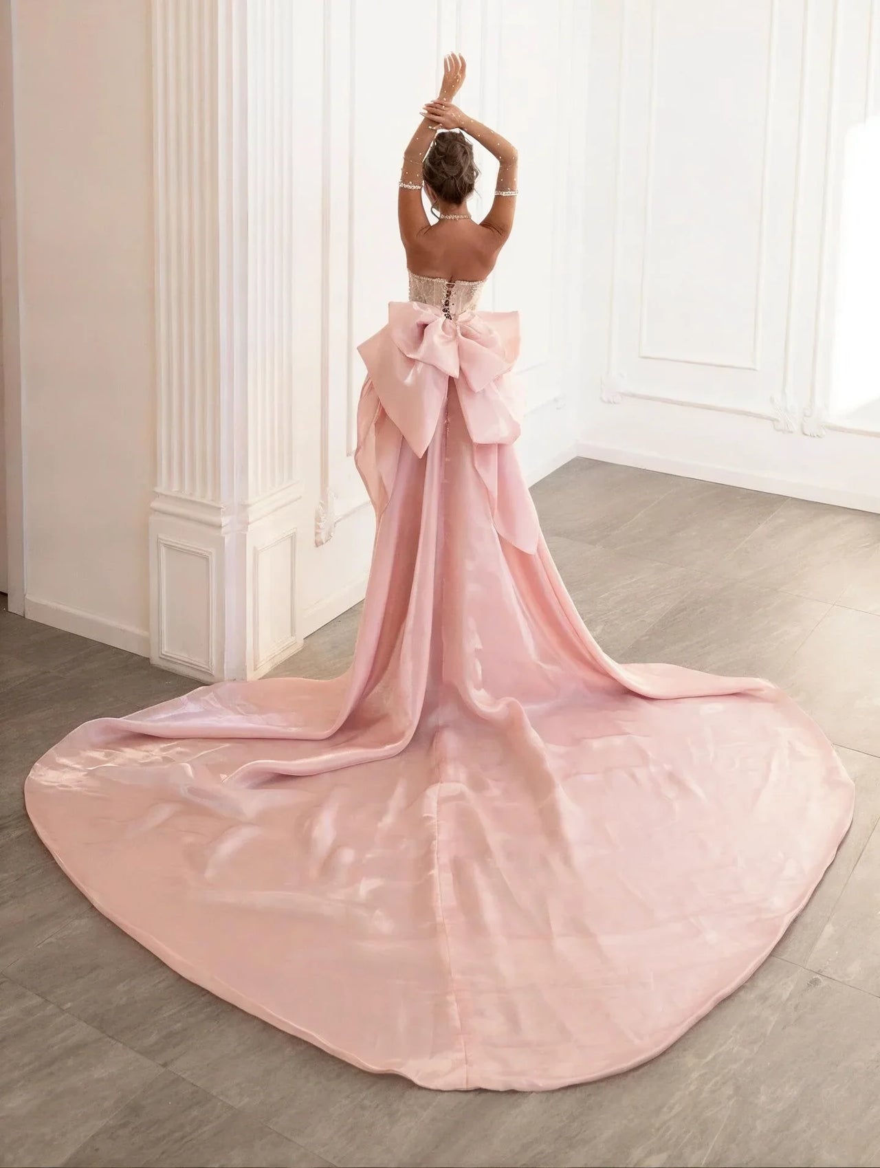 Luxury Mermaid Corset Gown Rhinestones Corset Bowknot Lacing Up Strapless Royal Train Prom Dress Customized, Drestiny, Maxi Dresses, Strapless, Sleeveless, Off Shoulder, Custom Made, Plus Size, 2, 4, 6, 8, 10, 12, 14, 16, 16w, 18w, 20w, 22w, 24w, 26w, custom sizes, Pink, United States, USA, Canada, Australia, New Zealand, United Kingdom, UK, Mermaid wedding dress, corset prom dress, Mermaid gown UK, luxury corset dress, Mermaid evening gown, shopdrestiny.com