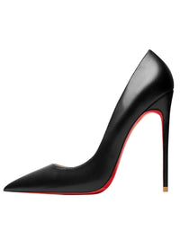Thumbnail for Luxury black high-heeled shoe with red bottom on a white background
