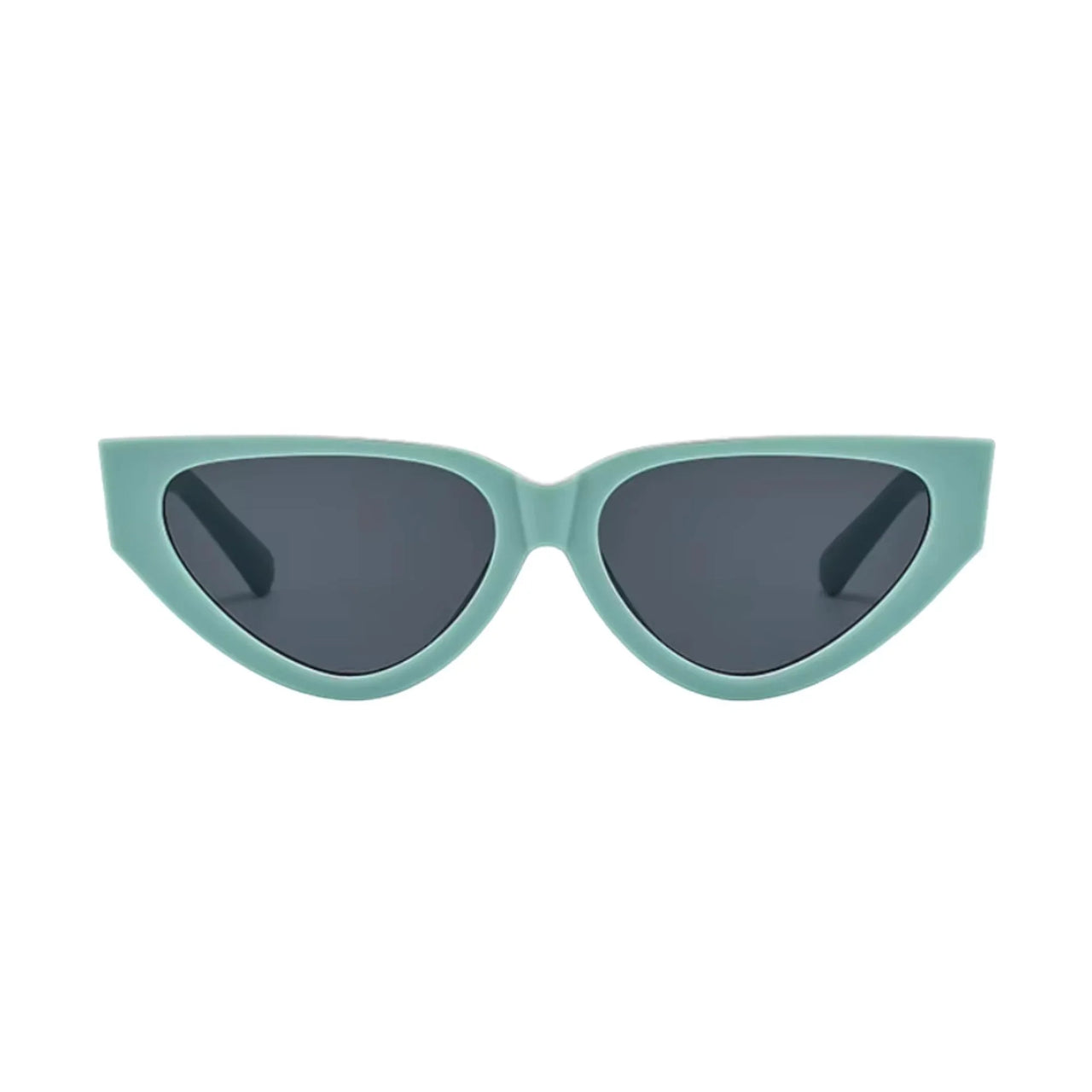 Teal cat-eye sunglasses on a white background