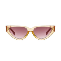 Thumbnail for Cat-eye sunglasses with gold frame and pink lenses on a white background