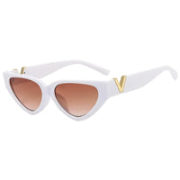 Thumbnail for White cat-eye sunglasses with gold v accents on a white background