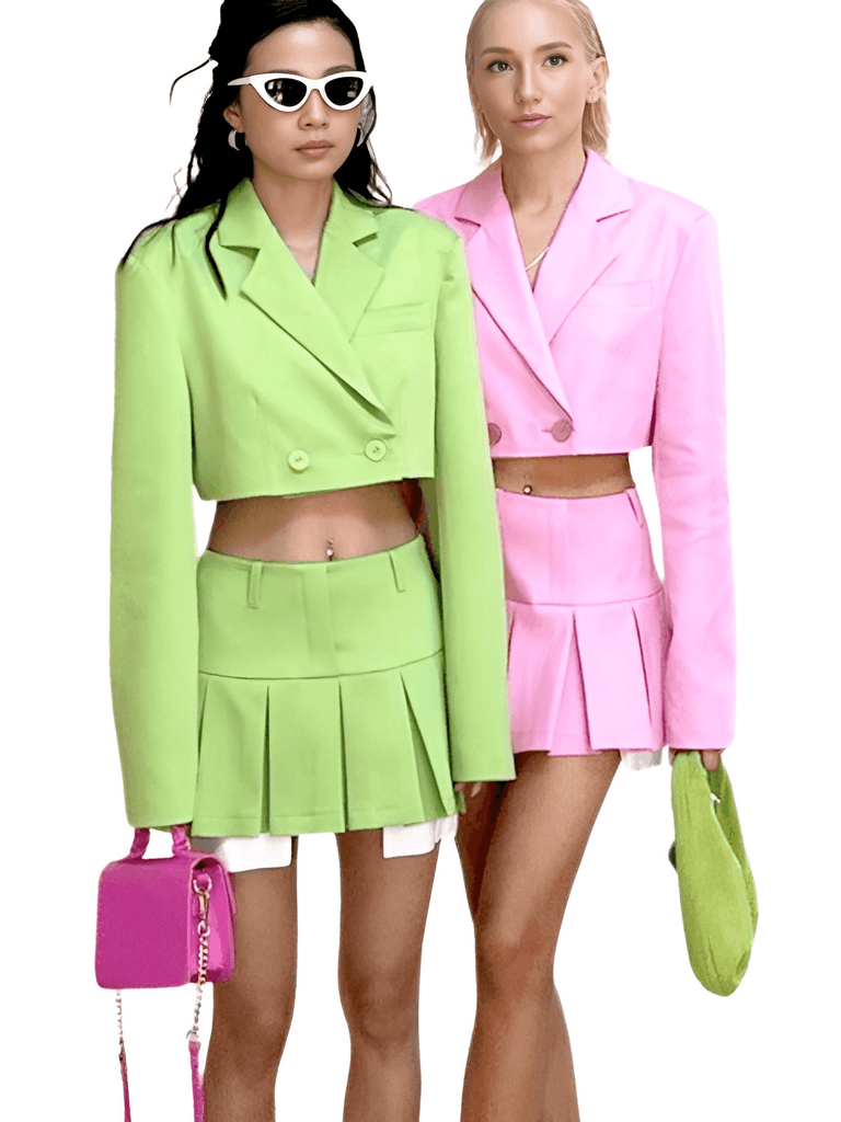 Matching Sets - Pink Crop Blazer & Pink Pleated Skirt!