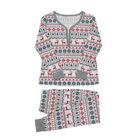Thumbnail for Christmas-themed pajama set for mom with reindeer and tree pattern on a white background