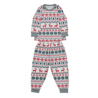 Thumbnail for Kids Christmas-themed pajama set with reindeer and snowflake pattern on a white background
