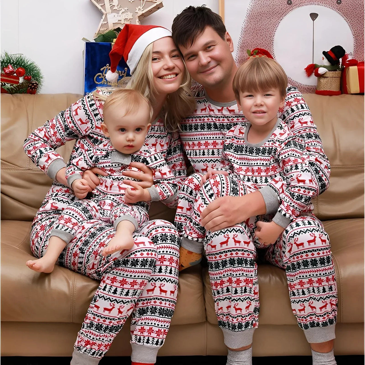 Matching Family Christmas Pajamas Set Mom Daughter Dad Son Matching Outfits Cute All Over Print Boys Girls Pjs